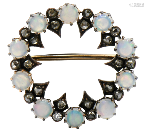 14 Karat Gold, Diamond, & Opal Brooch