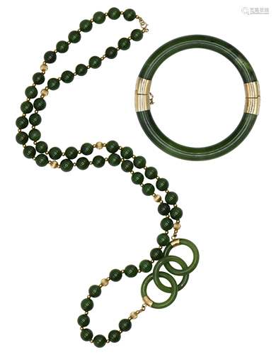 Jade Beaded Necklace & Bangle