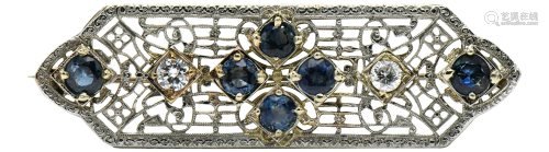 10 Karat Gold, Diamond, & Sapphire Brooch