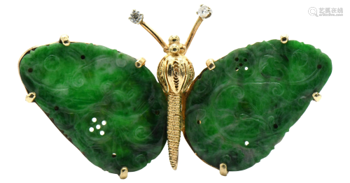 Gold, Diamond & Jade Butterfly Brooch/Pendant