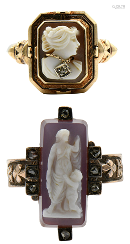 Two 10 Karat Gold Cameo Rings