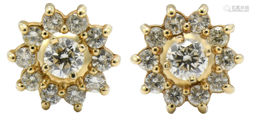 14 Karat Yellow Gold & Diamond Earrings