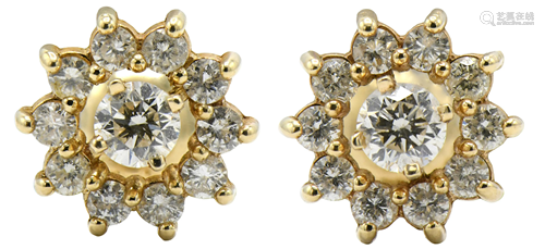 14 Karat Yellow Gold & Diamond Earrings