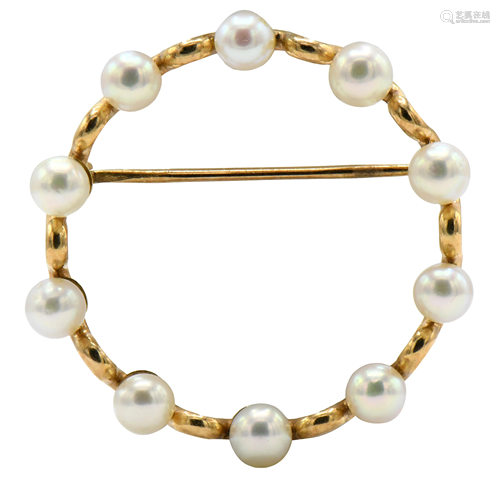 14 Karat Gold & Pearl Brooch