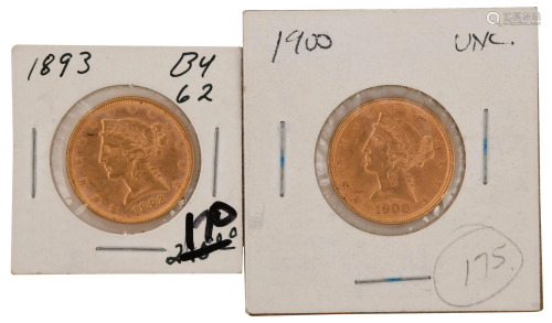 3 & 1900 $5 Liberty Head Gold Eagle Coins
