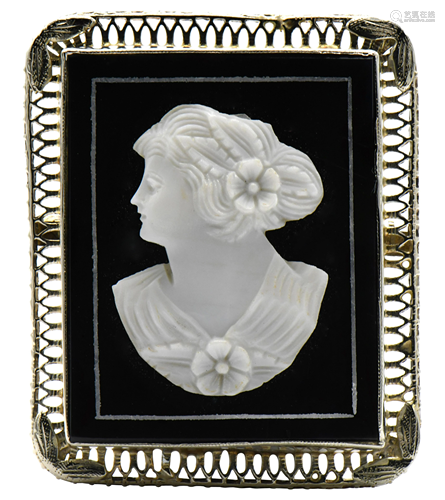 14 Karat White Gold Hardstone Cameo Brooch