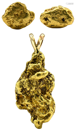 14 Karat Gold Nugget Pendant & Earrings