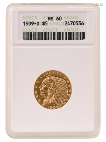 1909-D $5 Indian Head Eagle Gold Coin
