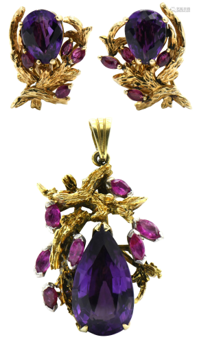 14 Karat Gold & Gemstone Pendant and Earrings