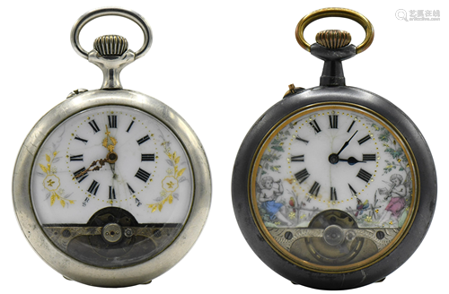 Two 8 Day Pocket Watches with Exposed Balance