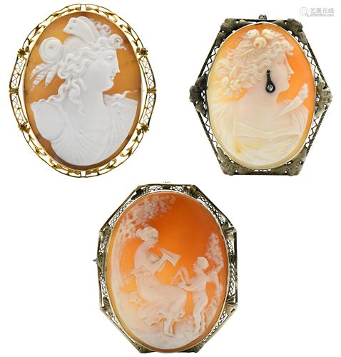 Three 14 Karat Gold Cameos