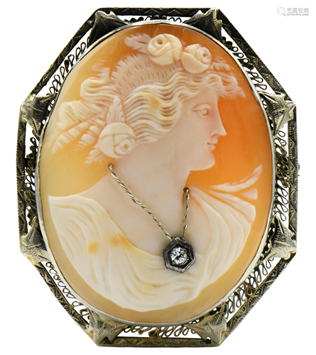 14 Karat White Gold & Diamond Cameo