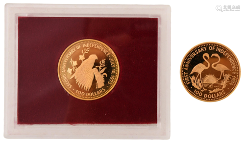 Two Commonwealth of the Bahamas $100 Gold Coins