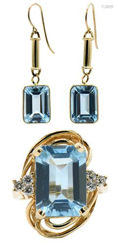 Aquamarine & Diamond Ring and Earrings