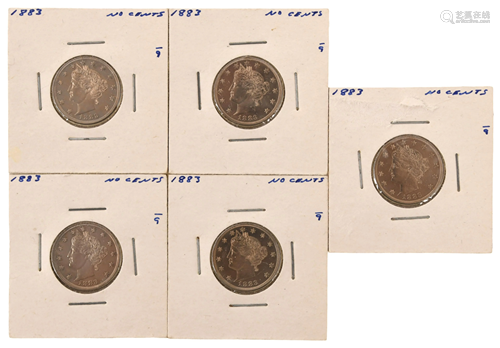 Five 1883 Liberty Head V-Nickels