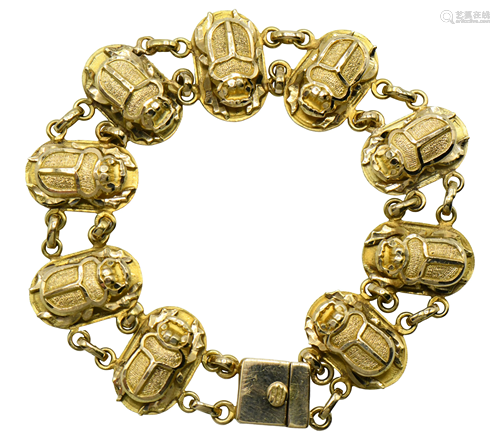 14 Karat Yellow Gold Scarab Bracelet