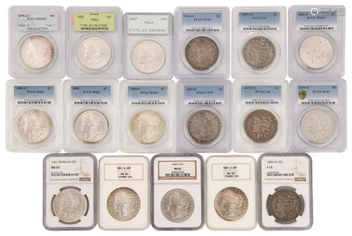 Lot of 17 Graded Morgan Silver Dollars