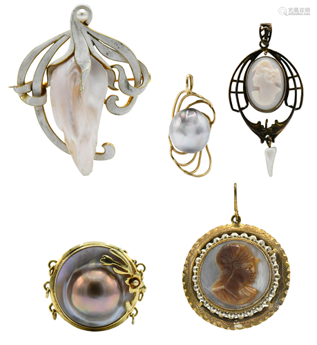 Group of Gold & Pearl Jewelry Items