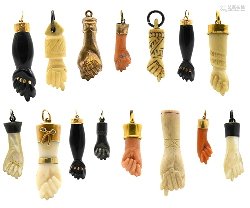 Group of Carved Figa Hand Pendants