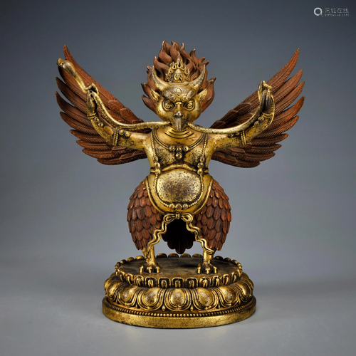 A Tibetan Gilt-bronze Garuda