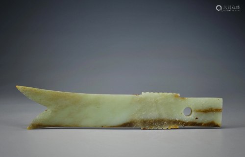 A Carved Celadon Jade Blade Shang Dynasty