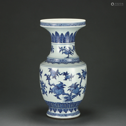 A Blue and White Peaches Vase Qing Dynasty