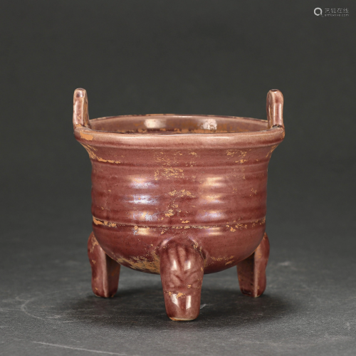 A Red Glazed Tripod Censer Qing Dynasty