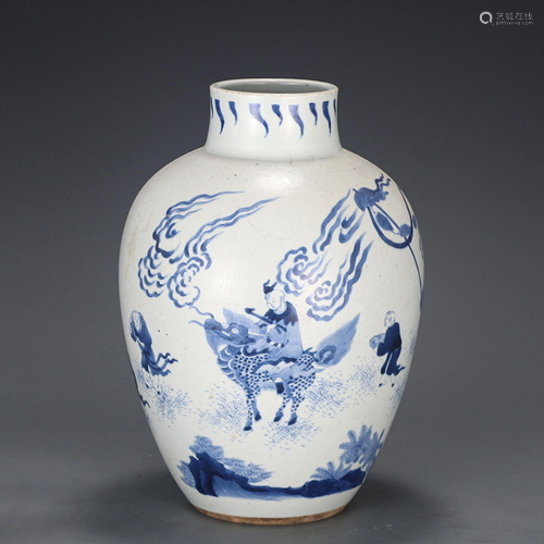 A Blue and White Figural Ginger Jar Qing Dynasty