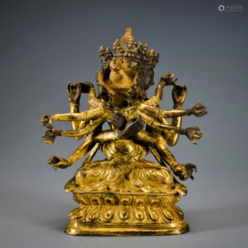 A Tibetan Gilt-bronze Guhyasamaja