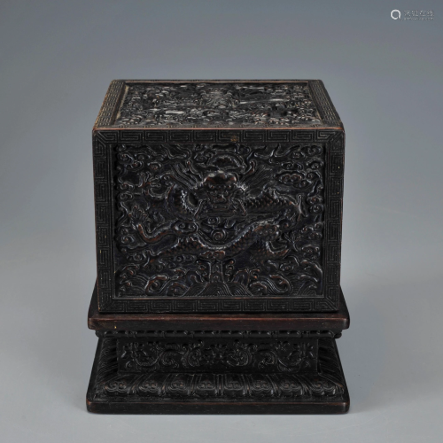 A Carved Rosewood Dragon Seal Box Qing Dynasty