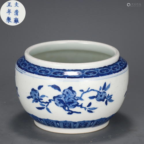 A Blue and White Peaches Jar Qing Dynasty