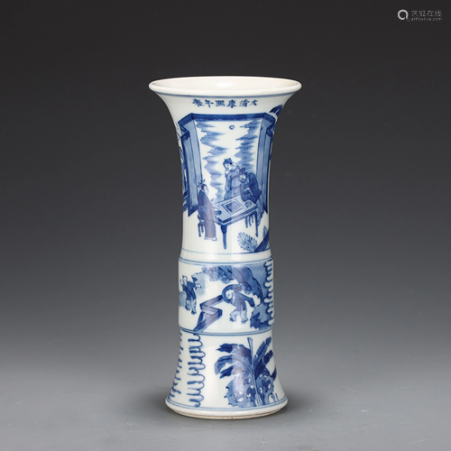 A Blue and White Figural Beaker Vase Qing Dynasty