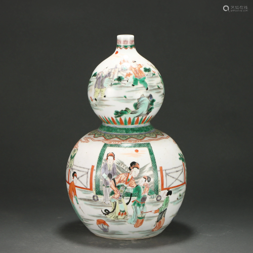 A Famille Rose Figural Double Gourds Vase Qing Dynasty