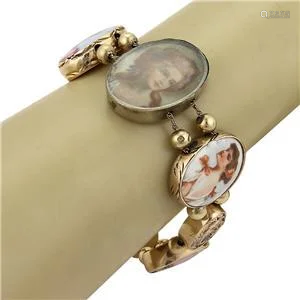 Antique 14k Gold Hand Painted Porcelain & Gems Women