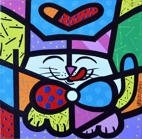 MORAIS ** HAPPY CAT ** SIGNED ORIGINAL ACRYLIC