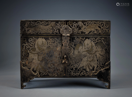 A Silver Inlaid Bronze Cabinet Qing Dynasty