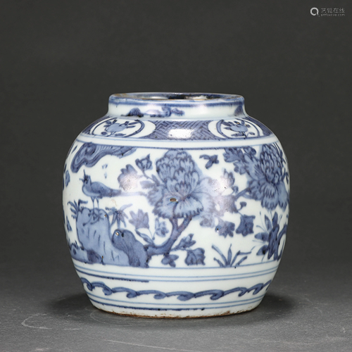 A Blue and White Floral and Bird Jar Ming Dynasty