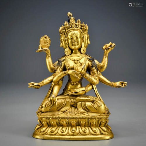 A Tibetan Gilt-bronze Seated Buddha