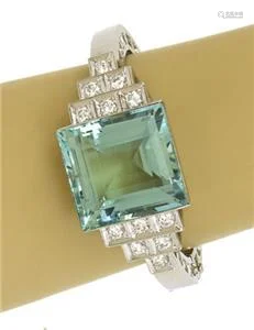 Estate 62ct Aquamarine & Diamonds Platinum Hinged Fancy