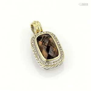 David Yurman 925 Silver 18k YGold Diamonds & Smokey