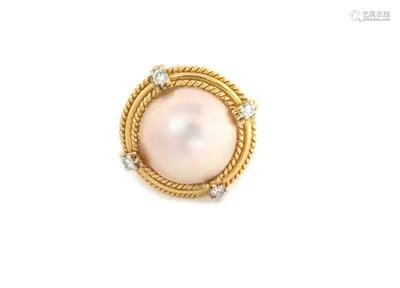 Vintage Mabe Pearl Diamond 18k Yellow Gold Cocktail