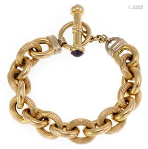 Vintage Amethyst 14k Two Tone Gold Fluted Oval Link