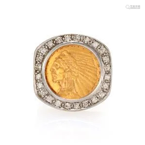 22k Gold 2 1/2 Dollar Indian Head Coin Diamonds 14k