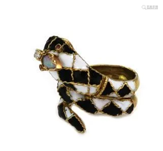 Vintage Diamond Opal Ruby Enamel 14k Yellow Gold Snake