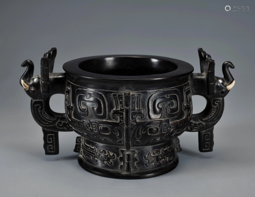 A Carved Rosewood Ding Qing Dynasty