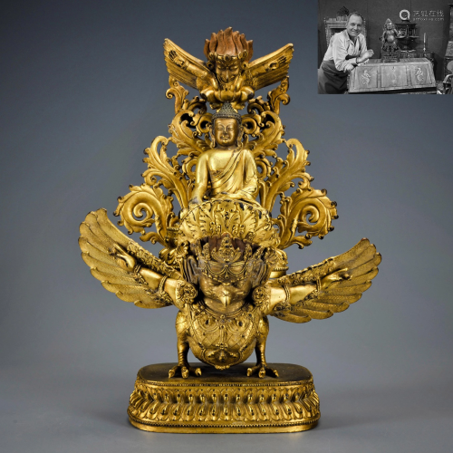 A Tibetan Gilt-bronze Buddha on Garuda
