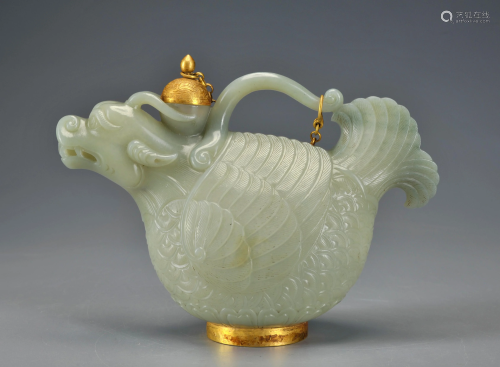 A Carved White Jade Ewer Tang Dynasty