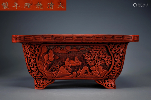A Carved Cinnabar Lacquer Narcissus Bowl Qing Dynasty