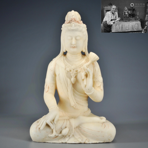 A Carved Marble Seated Guanyin Qing Dynasty or Before