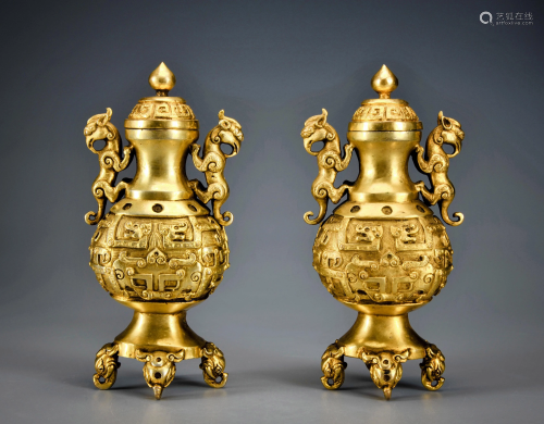 Pair Gilt-bronze Vases